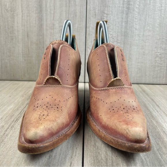 PS Kaufman Rustic Tan Leather Heeled Western Oxford Ankle Booties Women’s Size 6 - Picture 5 of 10